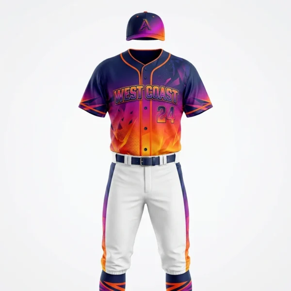 Custom Baseball Uniform – Sunset Fade West Coast Purple and orange sunset fade baseball uniform
