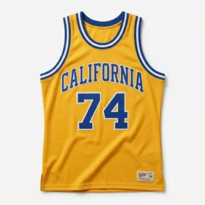 Custom Basketball Jersey – Gold Retro Mesh Gold retro mesh basketball jersey with royal blue lettering