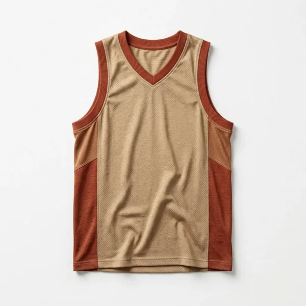 Tan and rust brown two tone mesh basketball jersey