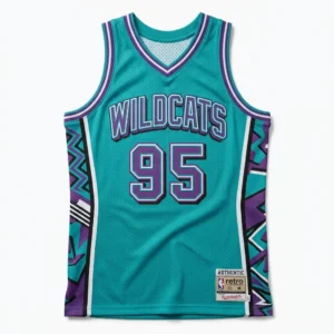 Teal retro 90s style basketball jersey with purple trim