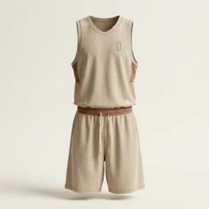 Custom Basketball Uniform – Sand Beige Minimal Sand beige minimal basketball jersey and shorts set