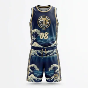 Custom Basketball Uniform – Great Wave Japanese Art Navy Japanese great wave print basketball uniform