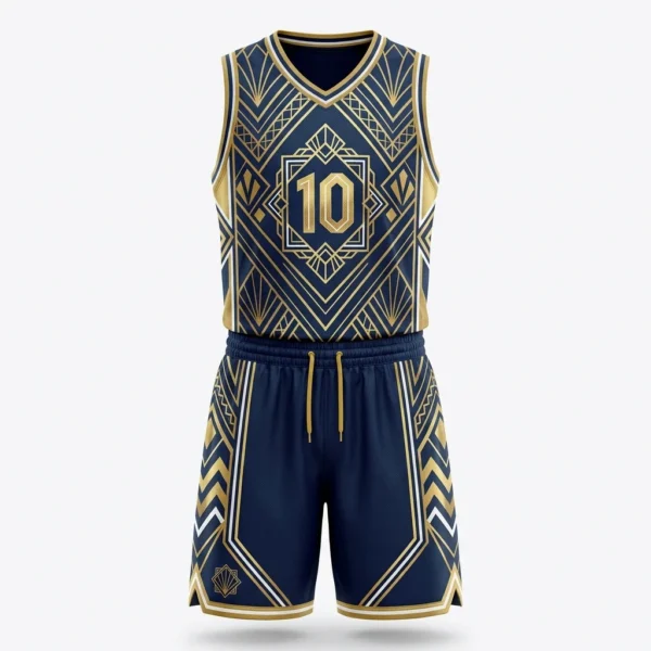 Navy and gold Art Deco basketball uniform