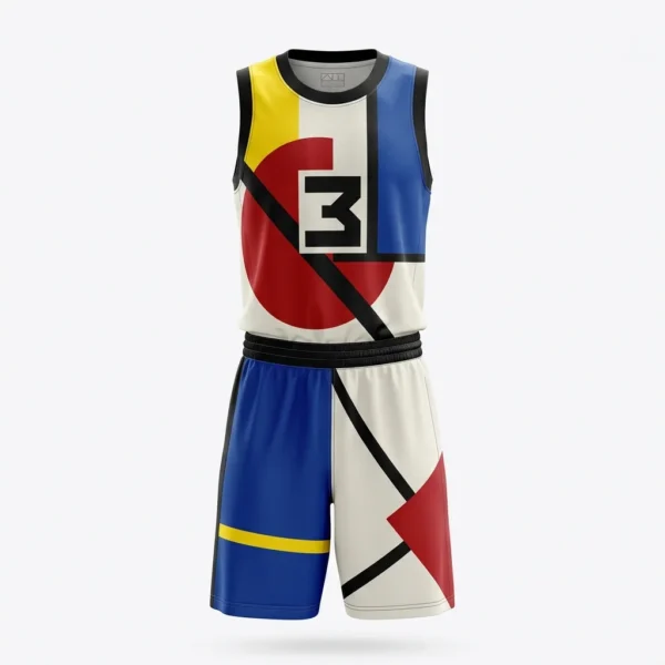Modern art colour block basketball jersey and shorts