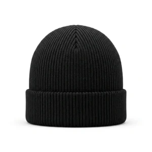 Custom Beanie – Black Fisherman Rib Black rib knit cuffed beanie