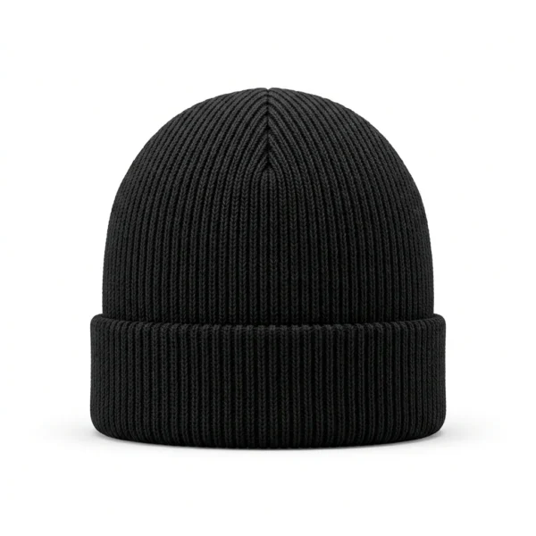 Custom Beanie – Black Fisherman Rib Black rib knit cuffed beanie