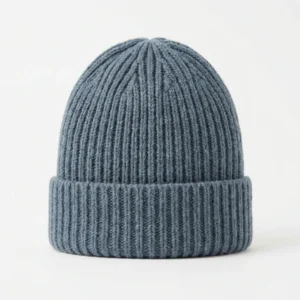 Custom Beanie – Slate Blue Chunky Rib Slate blue chunky rib knit beanie