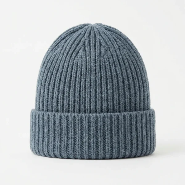 Custom Beanie – Slate Blue Chunky Rib Slate blue chunky rib knit beanie