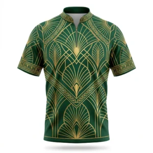 Green and gold Art Deco bowling jersey