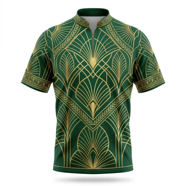 Green and gold Art Deco bowling jersey