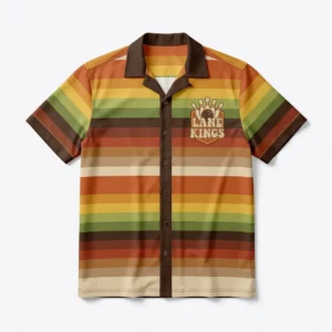 Retro 70s striped bowling shirt with team crest