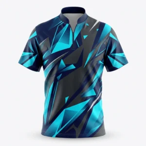 Navy and electric blue shard print bowling jersey