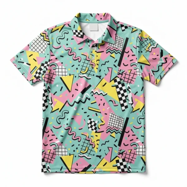 Custom Bowling Jersey – 80s Memphis Pattern 80s Memphis pattern mint and pink bowling shirt