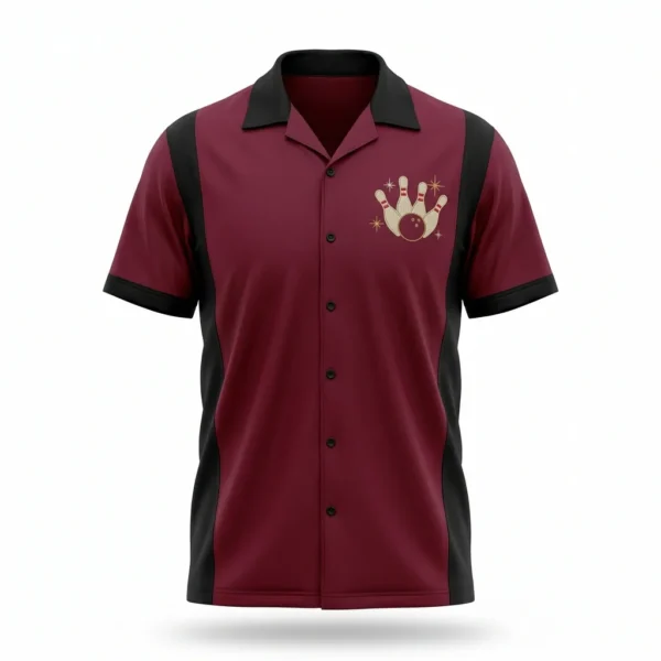 Maroon and black classic panel bowling shirt