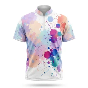 White bowling jersey with watercolour paint splash