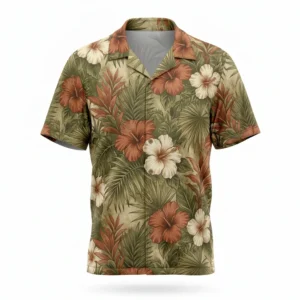 Vintage hibiscus Hawaiian print bowling shirt