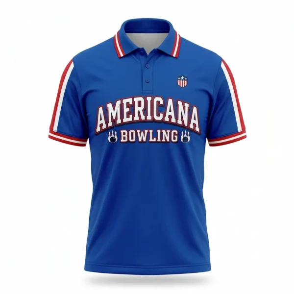Custom Bowling Jersey – Royal Blue Americana Royal blue Americana bowling polo with red and white trim
