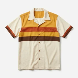 Cream and mustard retro striped bowling shirt