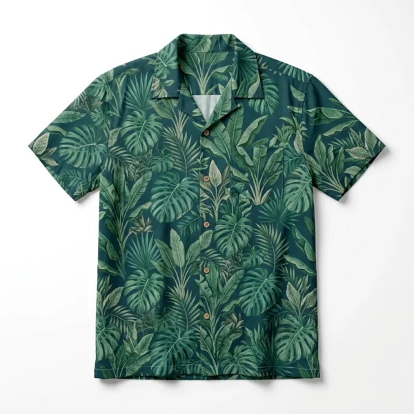 Custom Bowling Shirt – Tropical Monstera Print Dark green tropical monstera print bowling shirt