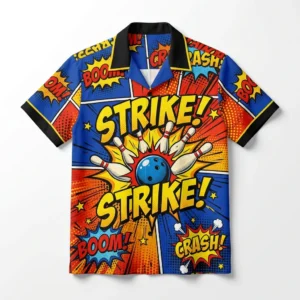 Comic pop art strike bowling shirt