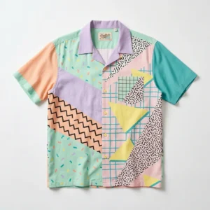 Pastel Memphis patchwork bowling shirt