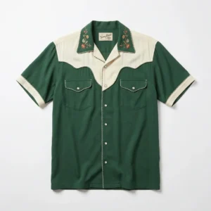 Green and cream western yoke bowling shirt