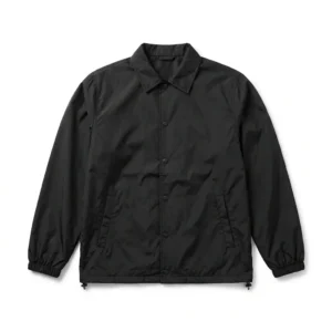 Custom Coach Jacket – Black Nylon Black nylon coach jacket with snap buttons