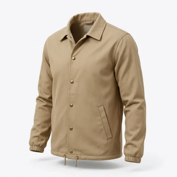 Custom Coach Jacket – Khaki Tan Khaki tan coach jacket with brass snaps