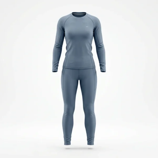 Slate blue womens long sleeve compression set