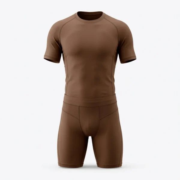 Custom Compression Set – Brown Short Sleeve & Shorts Brown short sleeve compression top and shorts