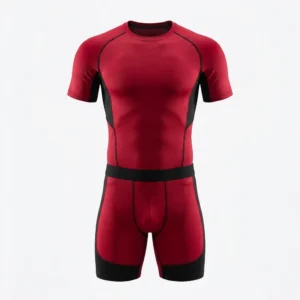 Red and black panel short sleeve compression set