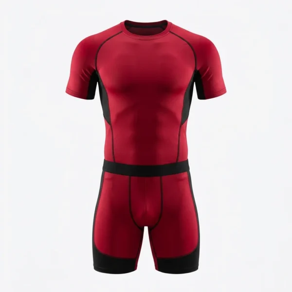 Red and black panel short sleeve compression set