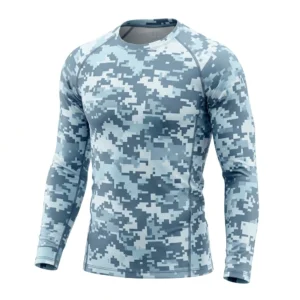 Custom Compression Shirt – Light Blue Digital Camo Light blue digital camo long sleeve compression shirt