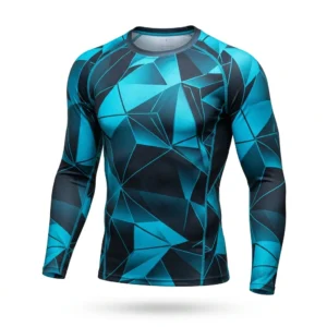 Custom Compression Shirt – Cyan Geometric Cyan geometric print long sleeve compression shirt