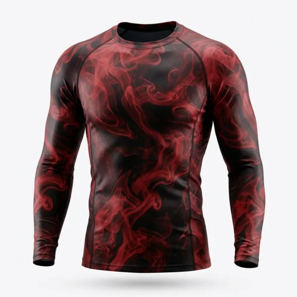 Red smoke print long sleeve compression shirt