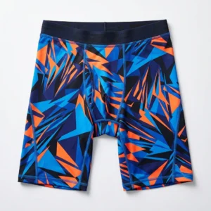 Custom Compression Shorts – Blue & Orange Shards Blue and orange shard print compression shorts