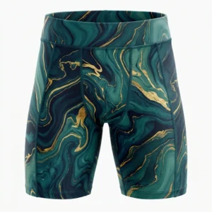 Custom Compression Shorts – Green Marble & Gold Green marble and gold print compression shorts
