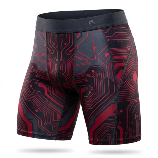 Red circuit board print compression shorts