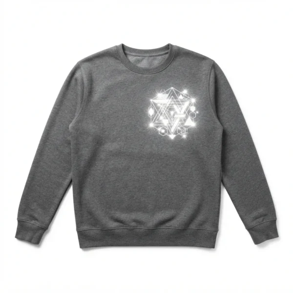 Custom Crewneck Sweatshirt – Charcoal Reflective Star Charcoal crewneck with reflective star