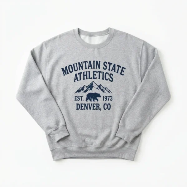 Custom Crewneck Sweatshirt – Grey Mountain Athletics Grey collegiate crewneck sweatshirt