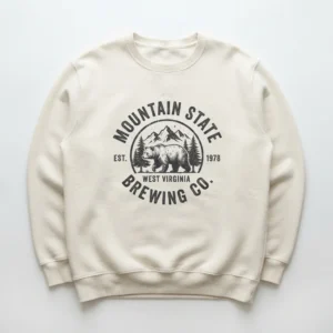 Cream crewneck with brewing badge print