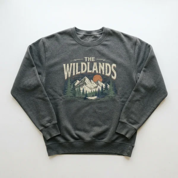 Custom Crewneck Sweatshirt – Charcoal Wildlands Print Charcoal crewneck with wildlands print