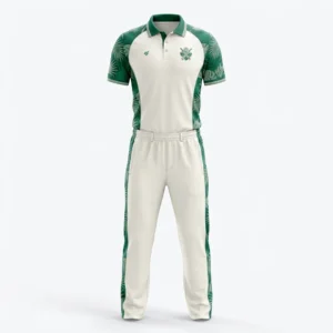Cream and green raglan cricket uniform