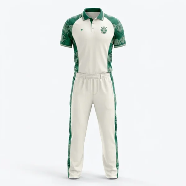Custom Cricket Uniform – Cream & Green Raglan Cream and green raglan cricket uniform