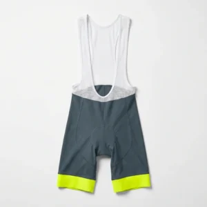 Custom Cycling Bib Shorts – Grey with Neon Leg Bands Grey cycling bib shorts with neon yellow leg bands