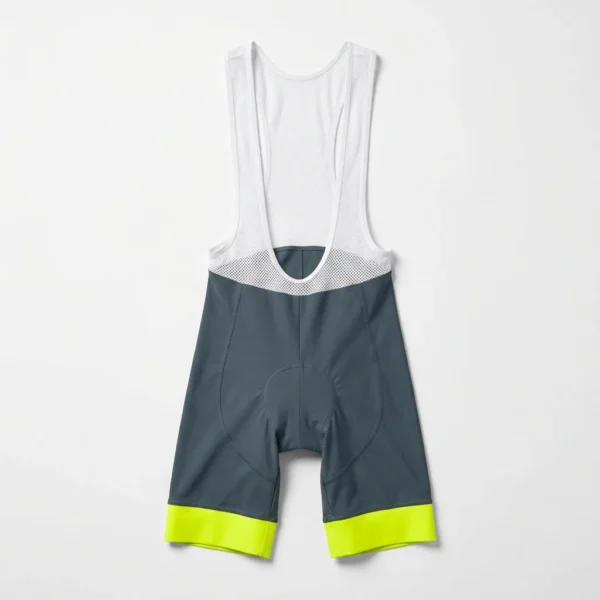 Grey cycling bib shorts with neon yellow leg bands