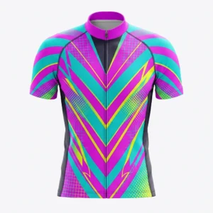 Neon magenta and cyan chevron cycling jersey
