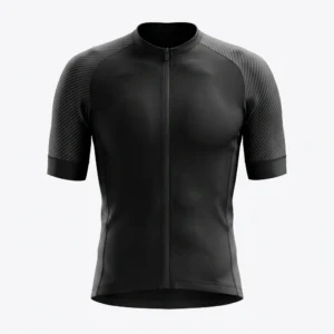 Black minimal cycling jersey with textured sleeves