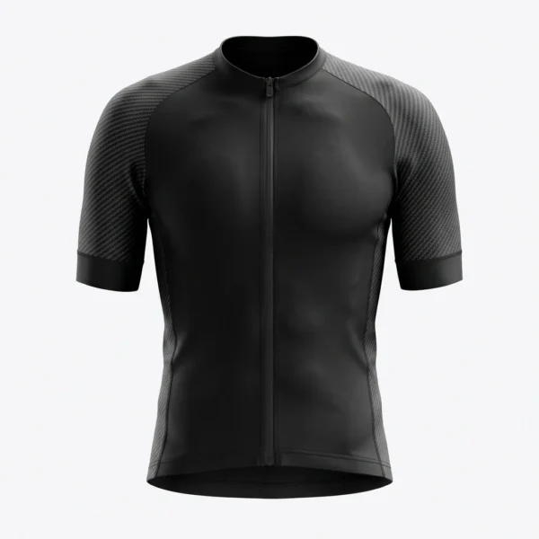 Custom Cycling Jersey – Black Minimal Black minimal cycling jersey with textured sleeves