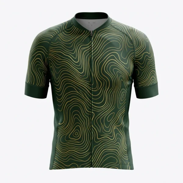 Dark green topographic map cycling jersey